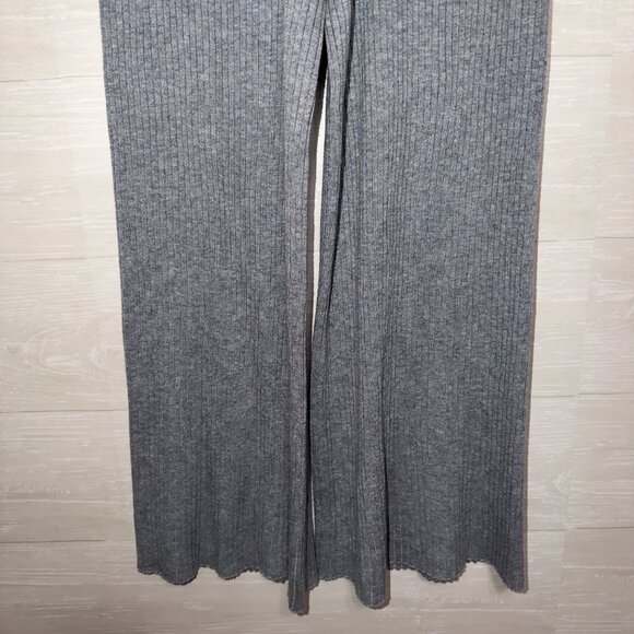 The Drop Ribbed Knit Wide Leg Pants XL Gray High Waist Lounge Travel Style - Picture 4 of 7
